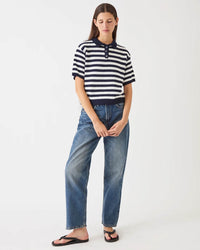 Demylee Luka Stripe Cotton Top in Off White/Navy 