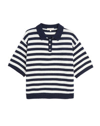 Demylee Luka Stripe Cotton Top in Off White/Navy 
