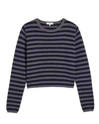 Demylee Melina Stripe Cotton Cashmere Sweater in Dark Heather Grey/Navy 