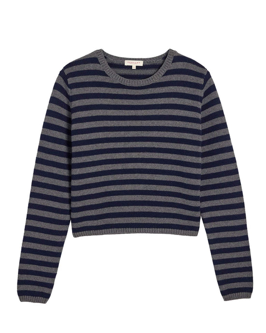 Demylee Melina Stripe Cotton Cashmere Sweater in Dark Heather Grey/Navy 