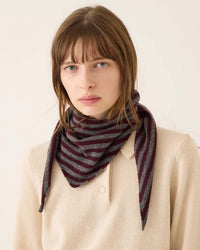 Demylee Nessa Stripe Small Cashmere Bandana in Dk Heather Grey/Garnet 1 - Bliss Boutiques