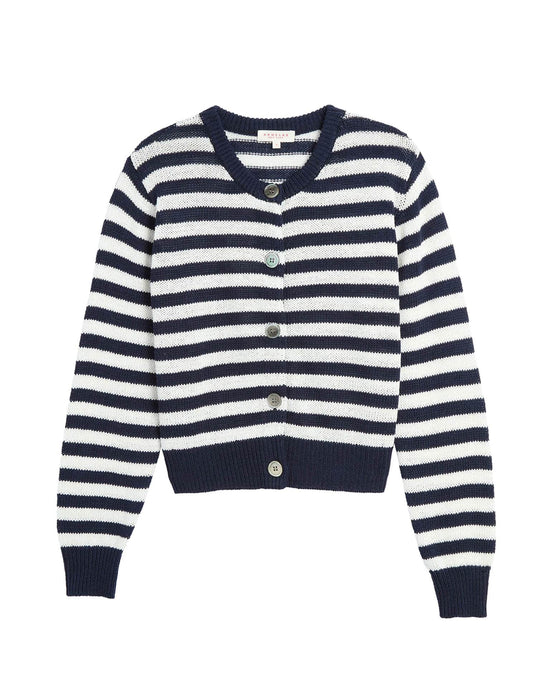 Demylee Savannah Stripe Cotton Cardigan in Navy/Off White 