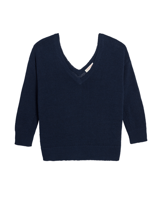 Demylee Sunny Cotton Linen Sweater in Navy 