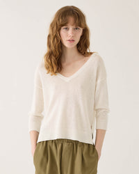 Demylee Sunny Cotton Linen Sweater in Off White 