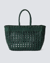 Dragon Diffusion Cannage Kanpur Big in Forest Green handwoven leather tote bag against a white background.
