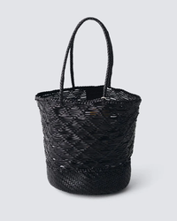 Dragon Diffusion Corso Bucket bag in Black with handles against a plain background.