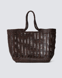 Dragon Diffusion woven brown Window Basket tote bag on a white background.