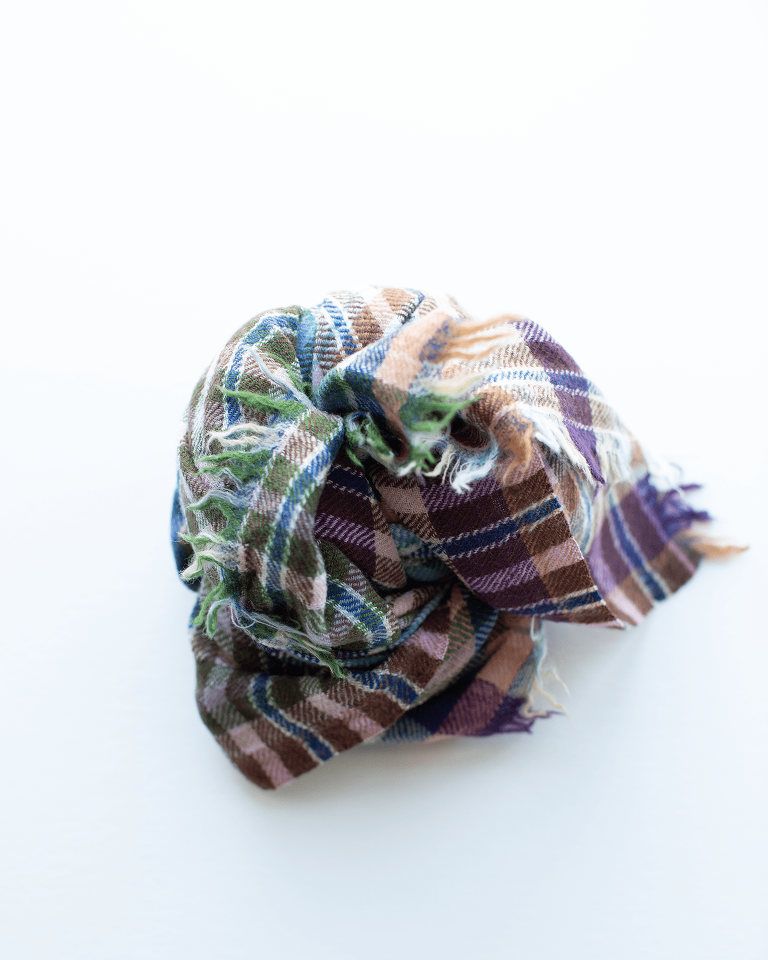 Cross Plaid Wool Bandana in Forest