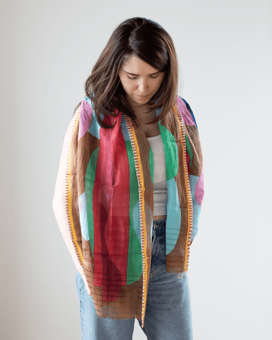 Épice Linen/Cttn Lrg Squiggle Scarf in Pecan 