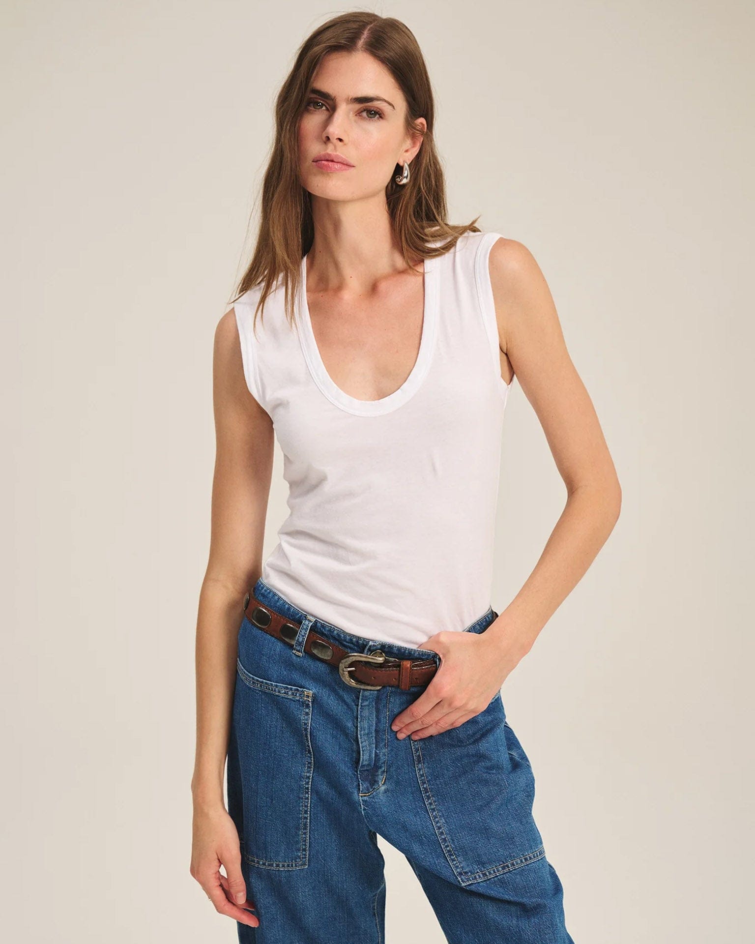 Estina Scoop Neck Tank Top in White