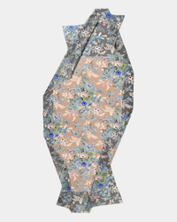 Elegant Épice floral Fleur 2 Scarf in Nugat fabric dress design with ruffle detail.