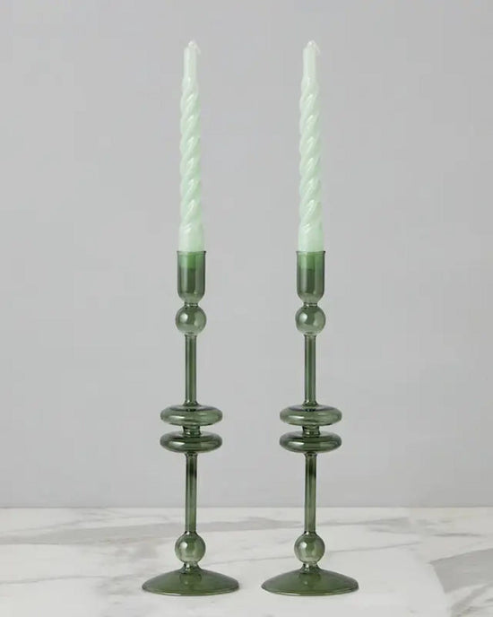 etúHOME Emerald Glass Candlesticks Set of 2 - Large 
