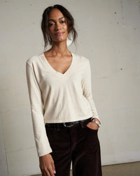 Fiona L/S Recycled V Neck in Sugar - Bliss Boutiques