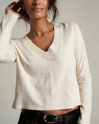 Fiona L/S Recycled V Neck in Sugar - Bliss Boutiques