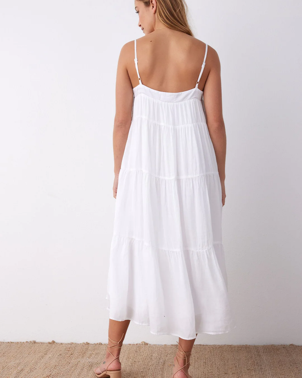 Flowy Tiered Cami Dress in White