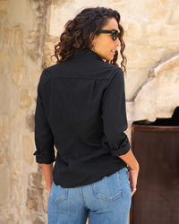 Frank & Eileen Barry Button Down in Black Distressed Famous Denim 