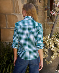 Frank & Eileen Barry Tailored Button Up in Green & White Check 2 - Bliss Boutiques