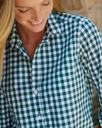 Frank & Eileen Barry Tailored Button Up in Green & White Check 3 - Bliss Boutiques