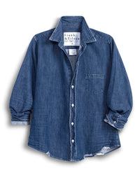 Frank & Eileen Barry Tailored Button Up Shirt in Distressed Indigo Washed Denim 1 - Bliss Boutiques