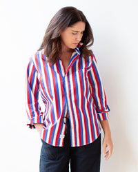 Frank & Eileen Barry Tailored Button Up Shirt in Red Blue Cream Stripe 1 - Bliss Boutiques