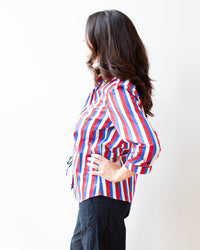 Frank & Eileen Barry Tailored Button Up Shirt in Red Blue Cream Stripe 2 - Bliss Boutiques