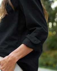 Frank & Eileen Clothing Eileen Relaxed Button Down in Black Distressed Famous Denim