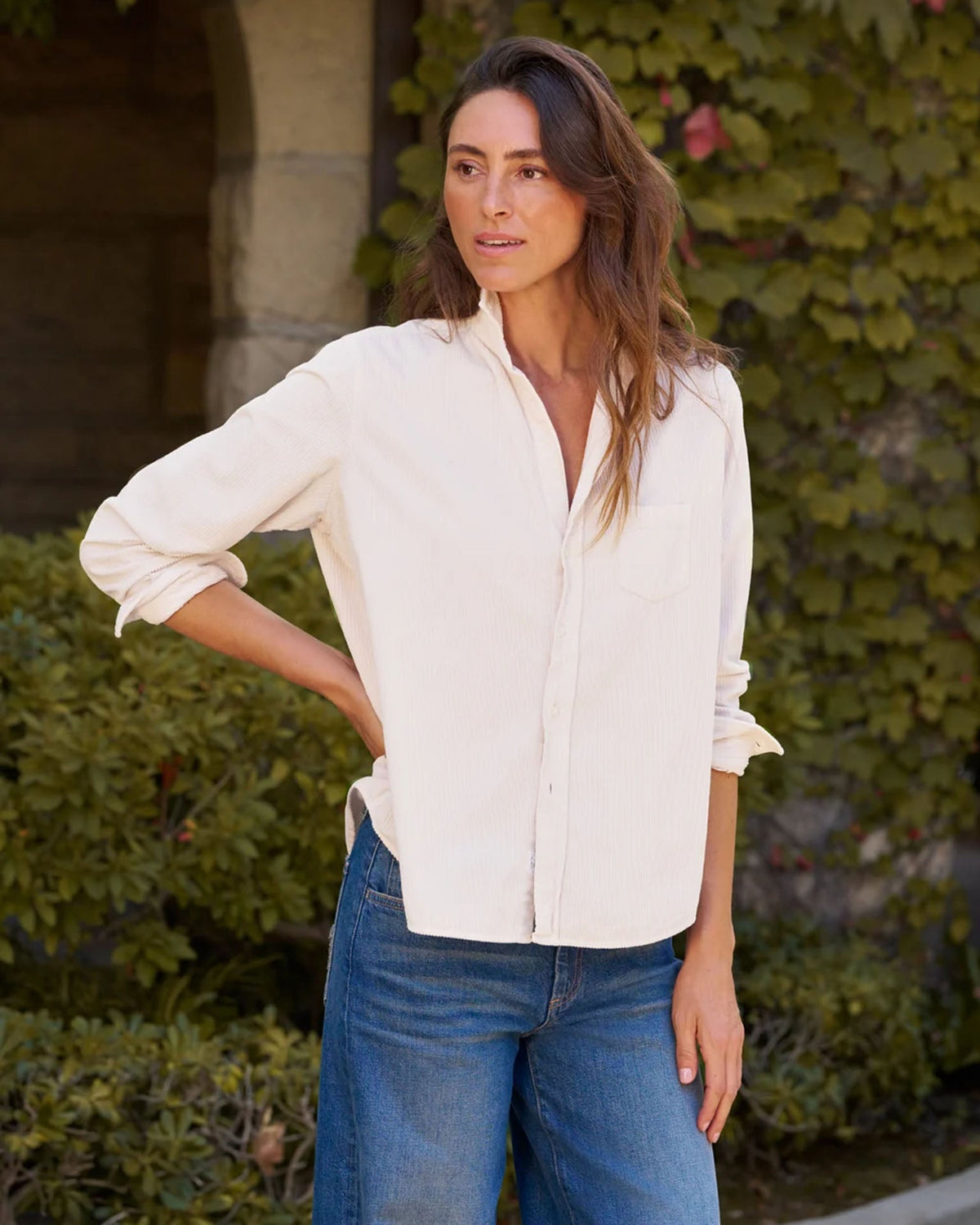 Eileen Relaxed Button-Up - Corduroy in Vintage White