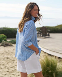 Frank & Eileen Eileen Relaxed Button Up in Blue, Navy Textured Stripe 