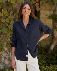 Frank & Eileen Eileen Relaxed Button-Up in Navy Herringbone 1 - Bliss Boutiques