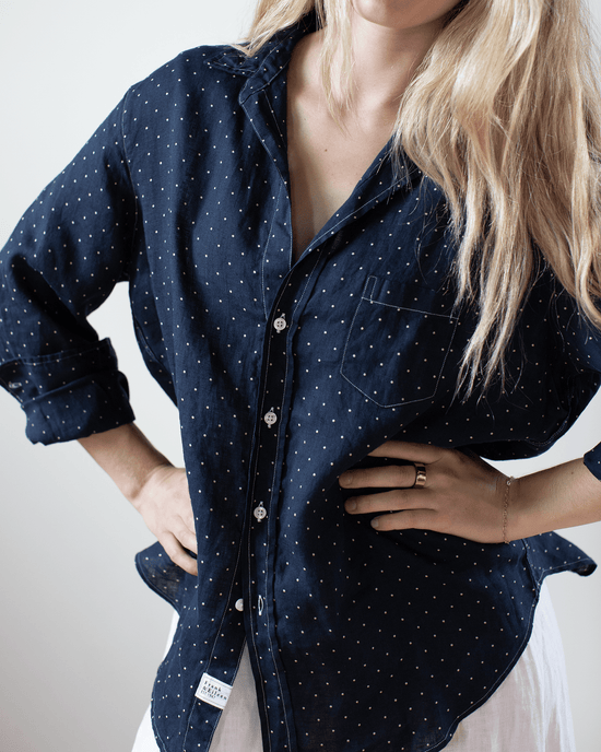 Frank & Eileen Eileen Relaxed Button Up in Navy w/ Dots 