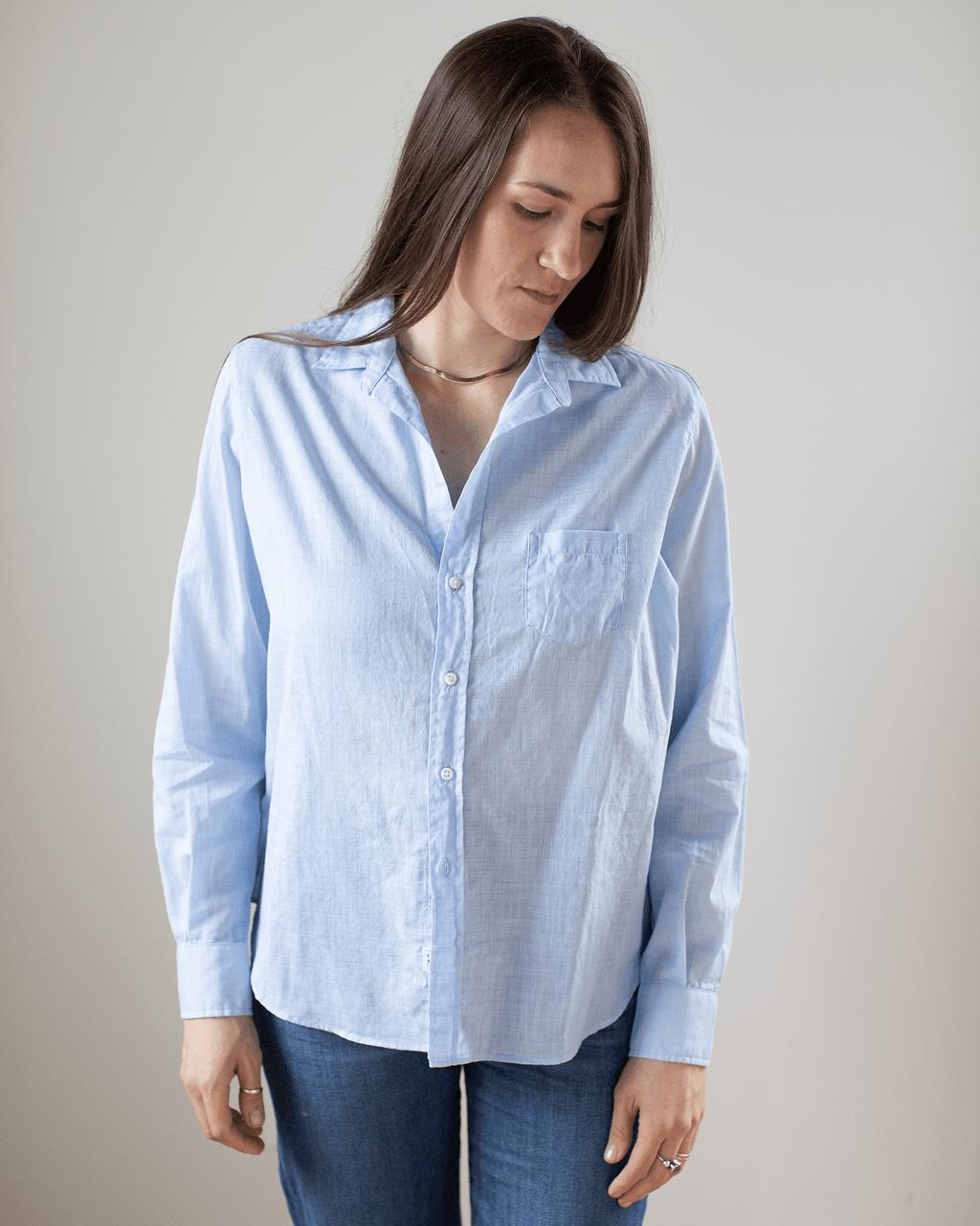 Frank & Eileen Eileen Relaxed Button Up in Textured Blue