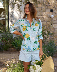 Frank & Eileen Eileen Relaxed Button - Up Linen Shirt in Spring Bouquet 1 - Bliss Boutiques