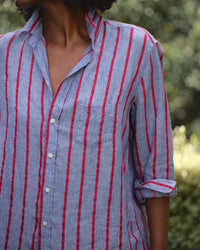 Frank & Eileen Eileen Relaxed Button-Up Shirt in Blue Red Textured Stripe 3 - Bliss Boutiques