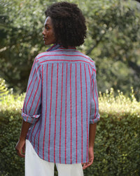 Frank & Eileen Eileen Relaxed Button-Up Shirt in Blue Red Textured Stripe 4 - Bliss Boutiques