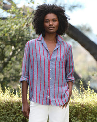 Frank & Eileen Eileen Relaxed Button-Up Shirt in Blue Red Textured Stripe 1 - Bliss Boutiques
