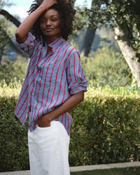 Frank & Eileen Eileen Relaxed Button-Up Shirt in Blue Red Textured Stripe 2 - Bliss Boutiques