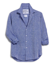 Frank & Eileen Eileen Relaxed Button-Up Shirt in Darker Blue Linen 