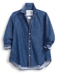 Frank & Eileen Eileen Relaxed Button-Up Shirt in Distressed Indigo Washed Denim 2 - Bliss Boutiques