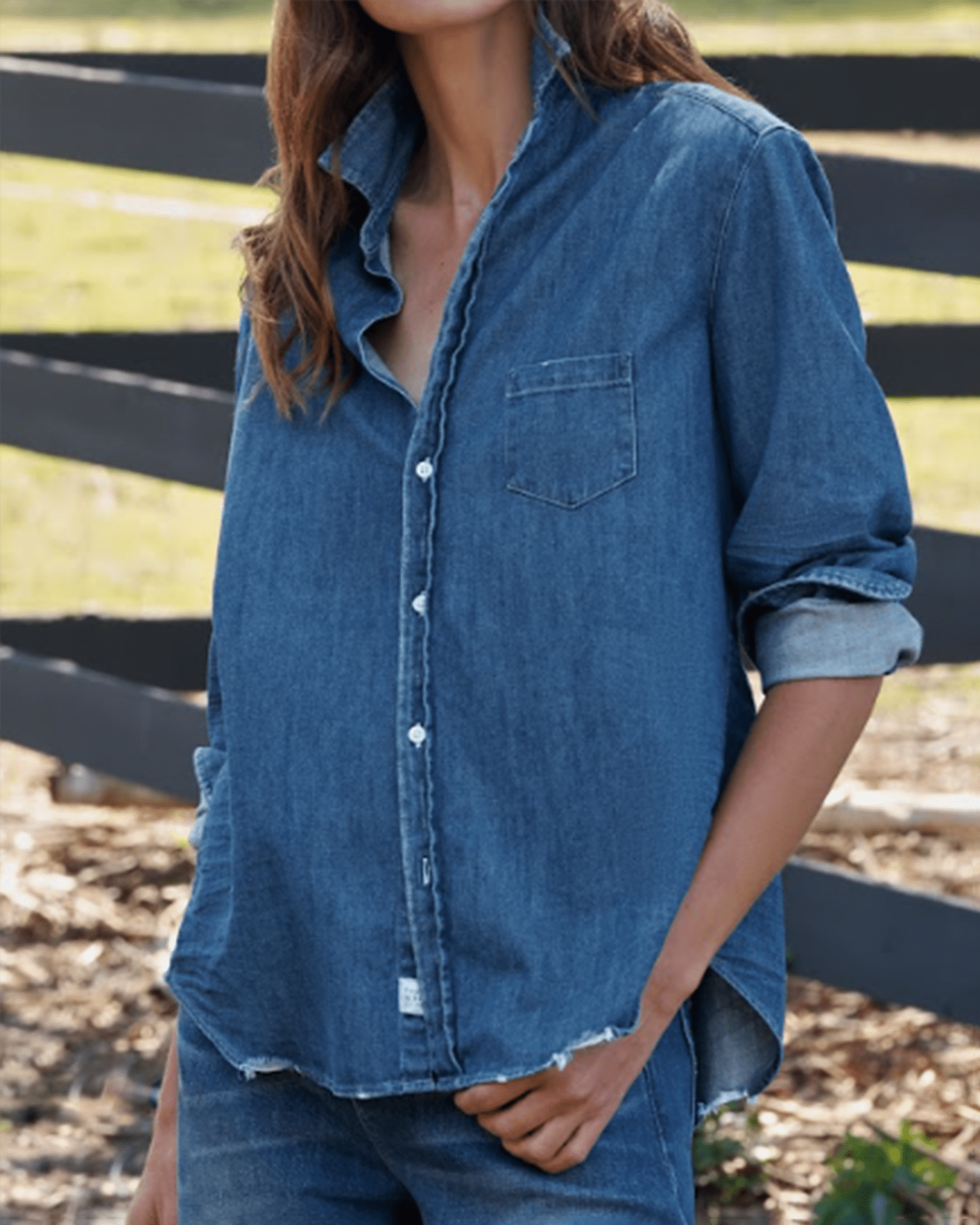 Eileen Relaxed Button-Up Shirt in Distressed Indigo Washed Denim