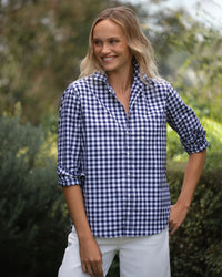 Frank & Eileen Eileen Relaxed Button-Up Shirt in Navy Blue Check 1 - Bliss Boutiques