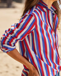 Frank & Eileen Eileen Relaxed Button-Up Shirt in Red Blue Cream Stripe 3 - Bliss Boutiques