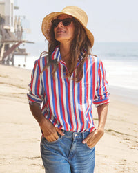 Frank & Eileen Eileen Relaxed Button-Up Shirt in Red Blue Cream Stripe 1 - Bliss Boutiques