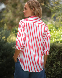 Frank & Eileen Eileen Relaxed Button-Up Shirt in White Red Stripe 3 - Bliss Boutiques