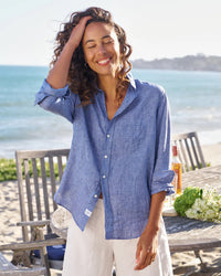 Frank & Eileen Eileen Relaxed Button-Up Shirt - Italian Classic Linen in Blue 1 - Bliss Boutiques