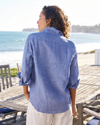 Frank & Eileen Eileen Relaxed Button-Up Shirt - Italian Classic Linen in Blue 4 - Bliss Boutiques