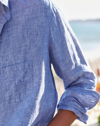 Frank & Eileen Eileen Relaxed Button-Up Shirt - Italian Classic Linen in Blue 5 - Bliss Boutiques