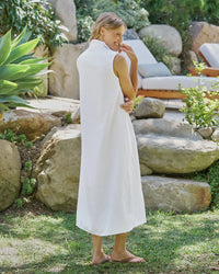 Frank & Eileen Lily Maxi Polo Dress in White Tattered Denim 2 - Bliss Boutiques