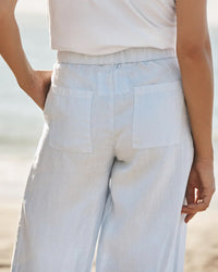 Frank & Eileen Madeline Patch Pocket Pull on Linen Pant in French Blue 3 - Bliss Boutiques