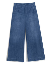 Frank & Eileen Madeline Patch Pocket Pull On Pant in Distressed Indigo Washed Denim 3 - Bliss Boutiques