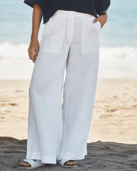 Frank & Eileen Madeline Patch Pocket Pull on Washed Linen Pant in White 1 - Bliss Boutiques